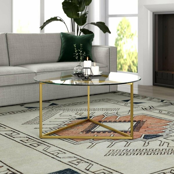 Henn & Hart 35 in. Jenson Brass Round Coffee Table with Glass Top CT1209